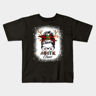 Reindeer Messy Bun Auntie Claus Christmas Bleached Kids T-Shirt